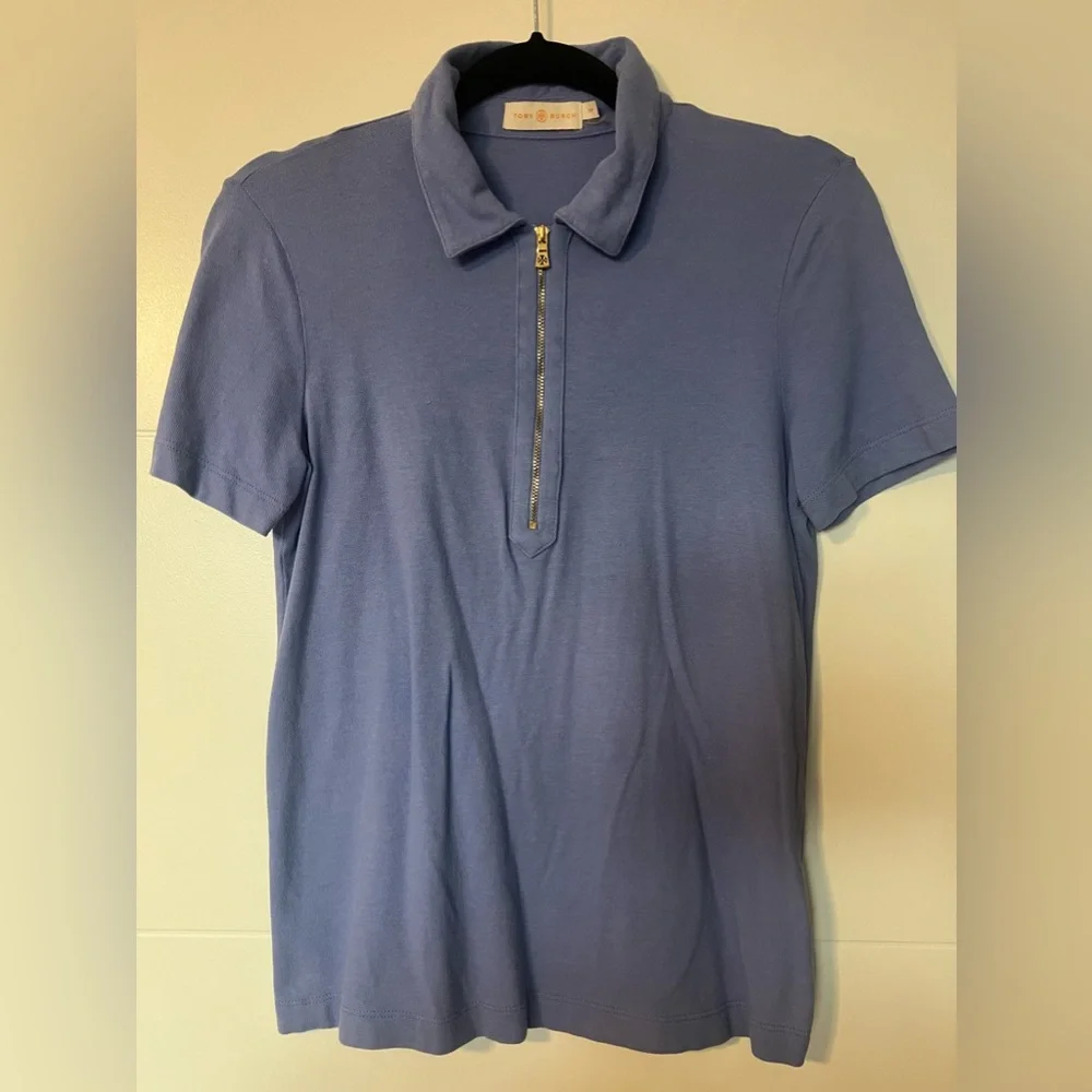 Tory Burch Golf Top-Polo, gold Zipper Women’s Size Small Light Blue - Picture 6 of 8